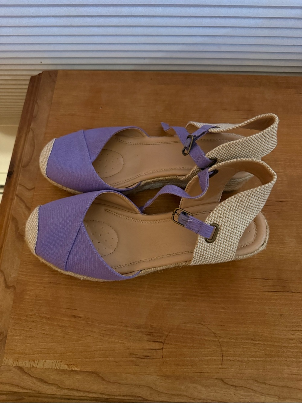 Lavender Espadrille Wedge Sandals with Textured Back Strap